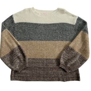 Pink Lily Color Block Ribbed Sweater Womens M Balloon Sleeve Crewneck Pullover